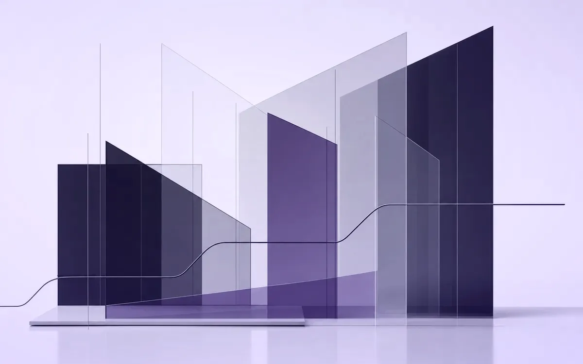 Abstract illustration of a surveying report with an append-only AI decision ledger.