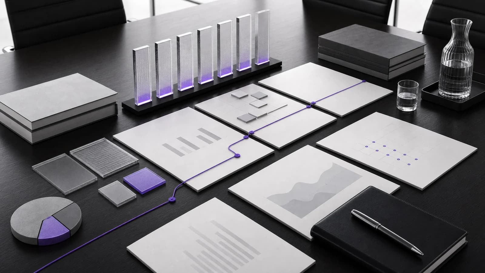 A precise violet board pack showing AI systems, risks, controls and evidence columns