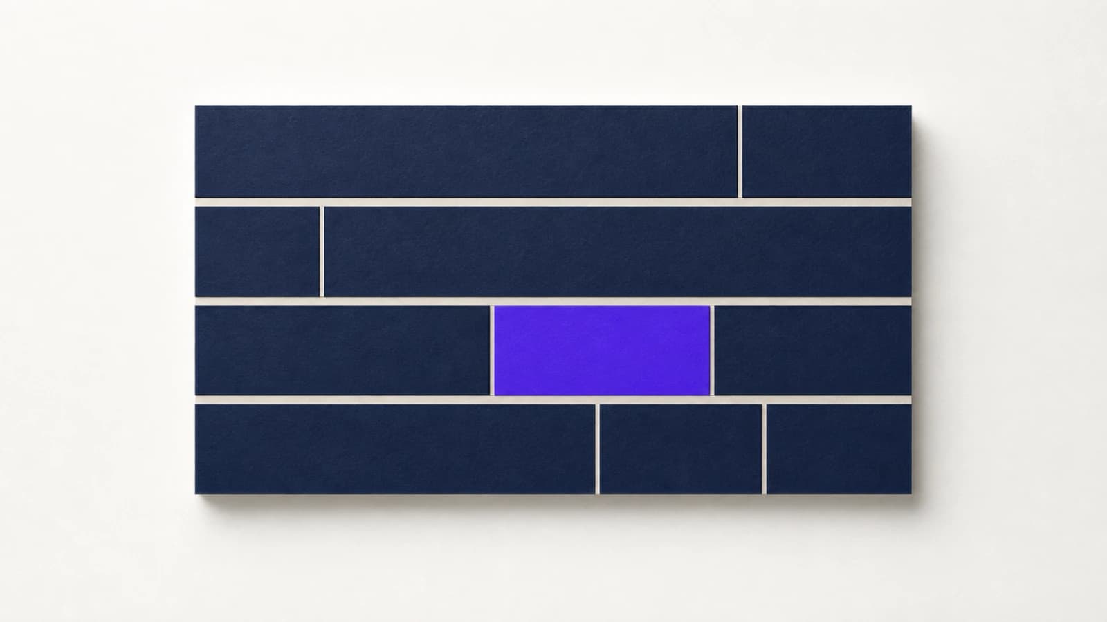 Near-white abstract pricing grid with ink navy scope bands and a single violet evidence block