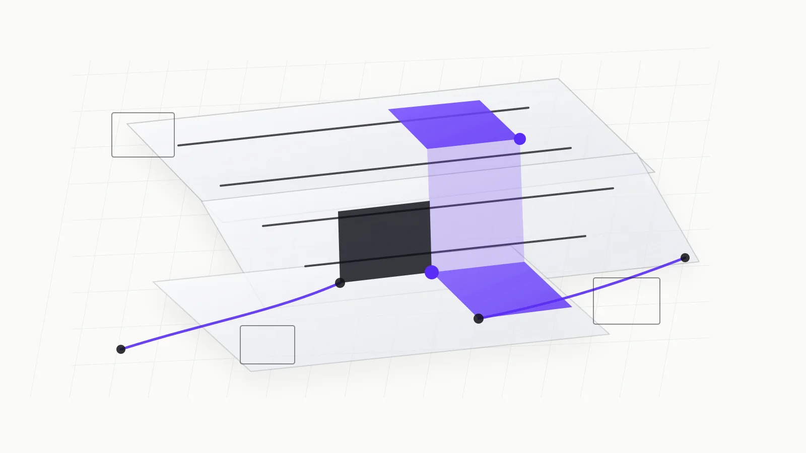 Abstract navy control grid with a violet approval gate, representing model governance evidence