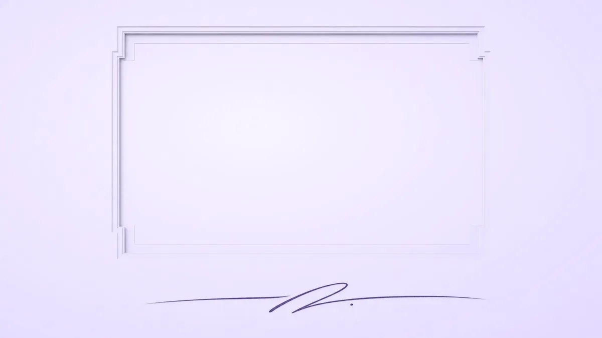 A violet signature underline beneath a blank framed area, representing a named professional taking responsibility for AI-assisted output